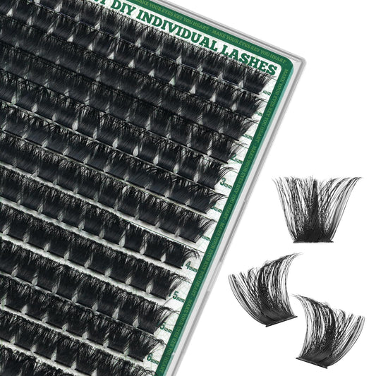 KEYYOU lash clusters 182pcs box with varied lengths for customizable DIY eyelash looks.