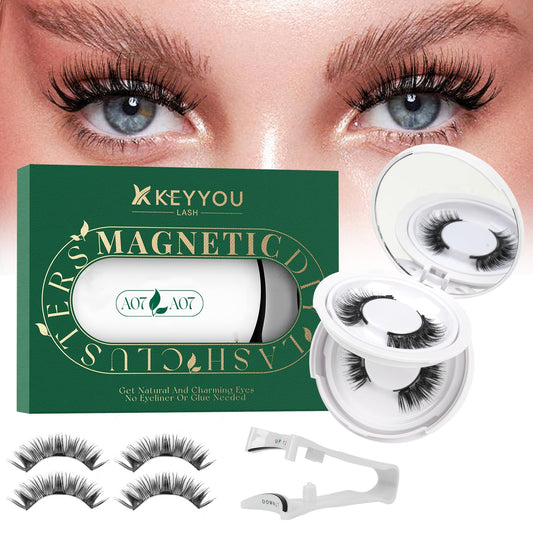 KEYYOU reusable magnetic eyelashes 2-pack for quick, glue-free daily wear.