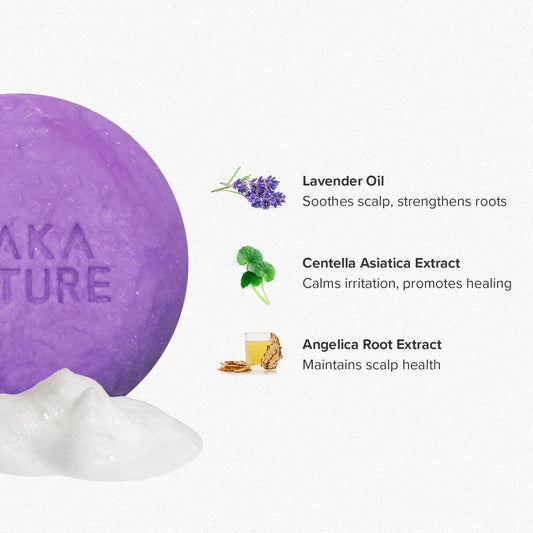 KGallery Maka Nature Lavender shampoo bar closeup showing soothing scent and natural texture.