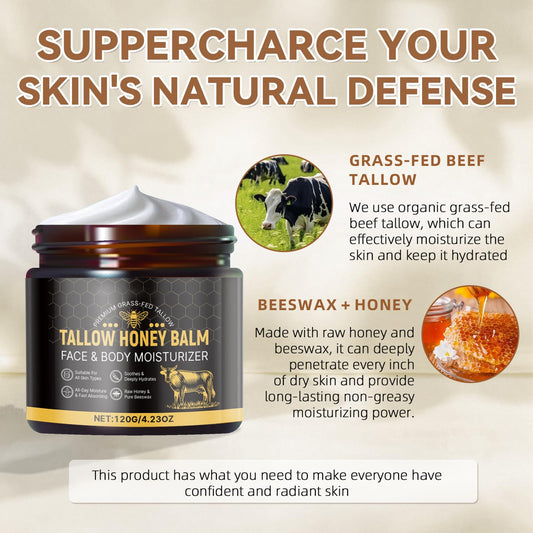 KGHWE grass-fed tallow honey beeswax ingredients for hydration.