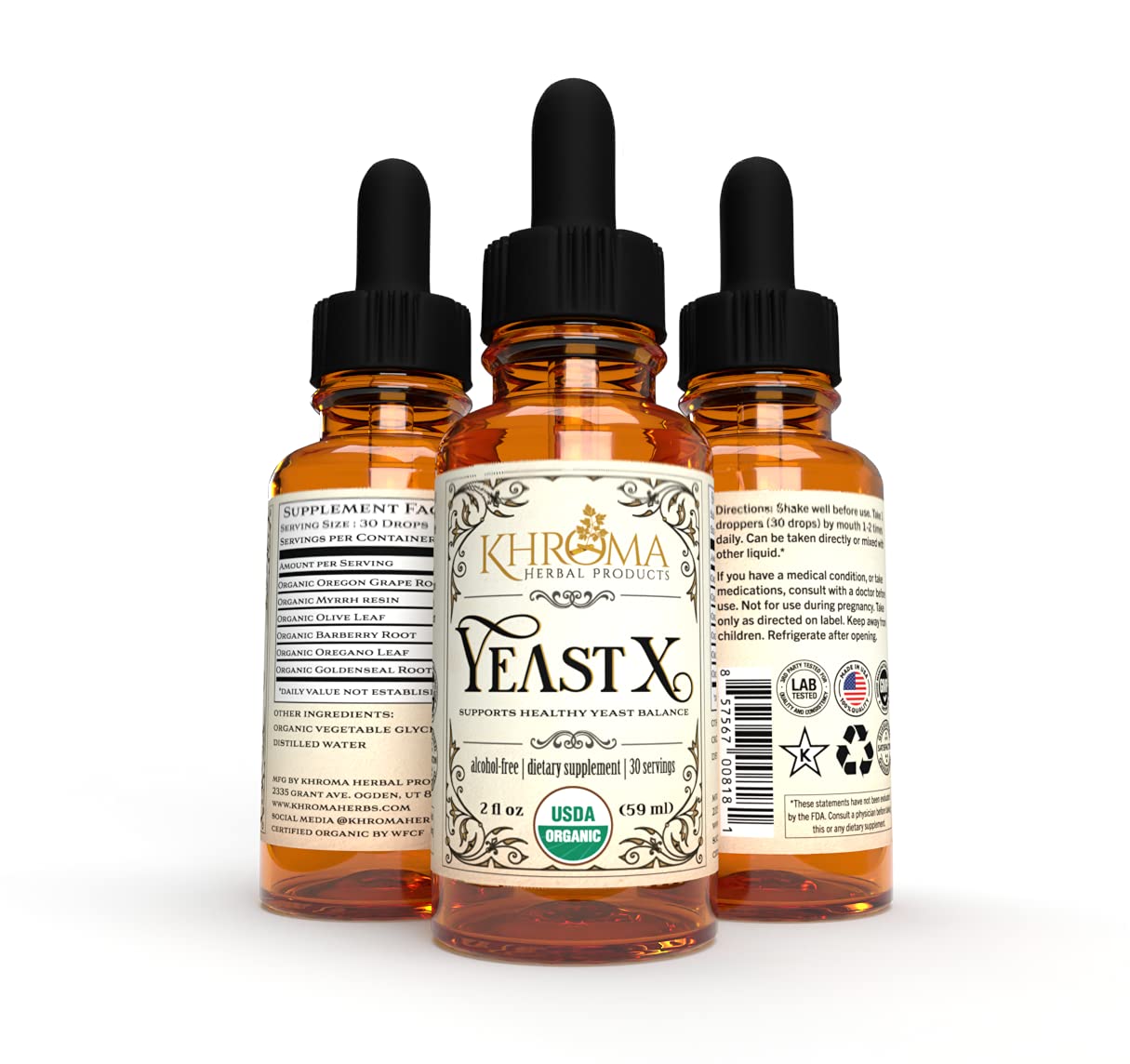 Herbal blend imagery for Khroma Yeast X organic formula