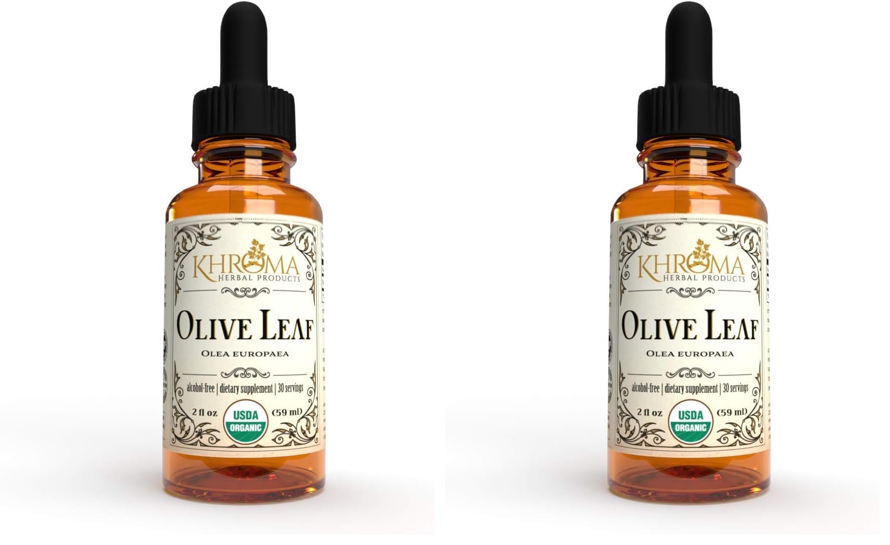 Khroma Organic Olive Leaf Liquid 2 oz bottle in glass, pack of 2