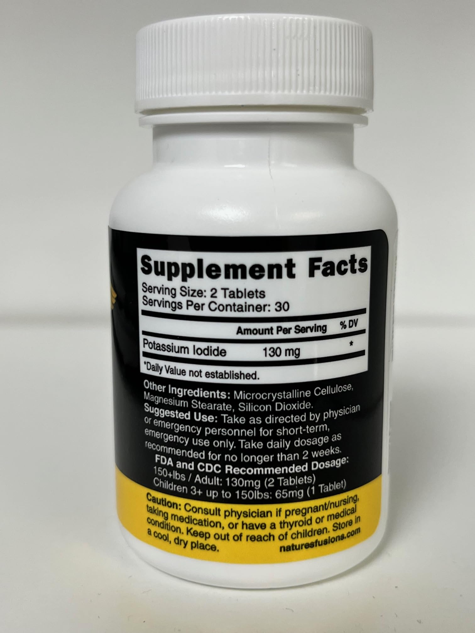 Close-up of Ki pills 130 mg potassium iodide tablets