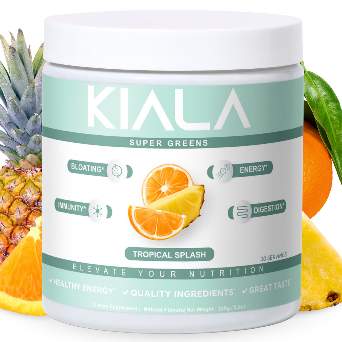 Front label of Kiala Nutrition Super Greens canister