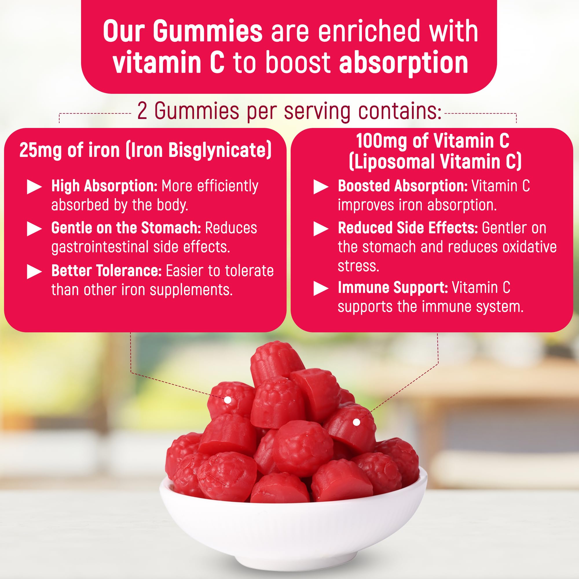 Kid and adult friendly chelated iron supplement on light background