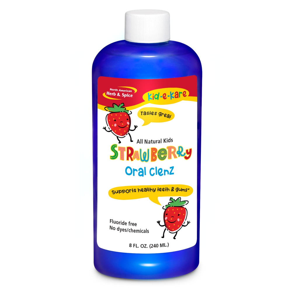 Kid-e-kare Strawberry Oral Clenz bottle with 8 fl oz size
