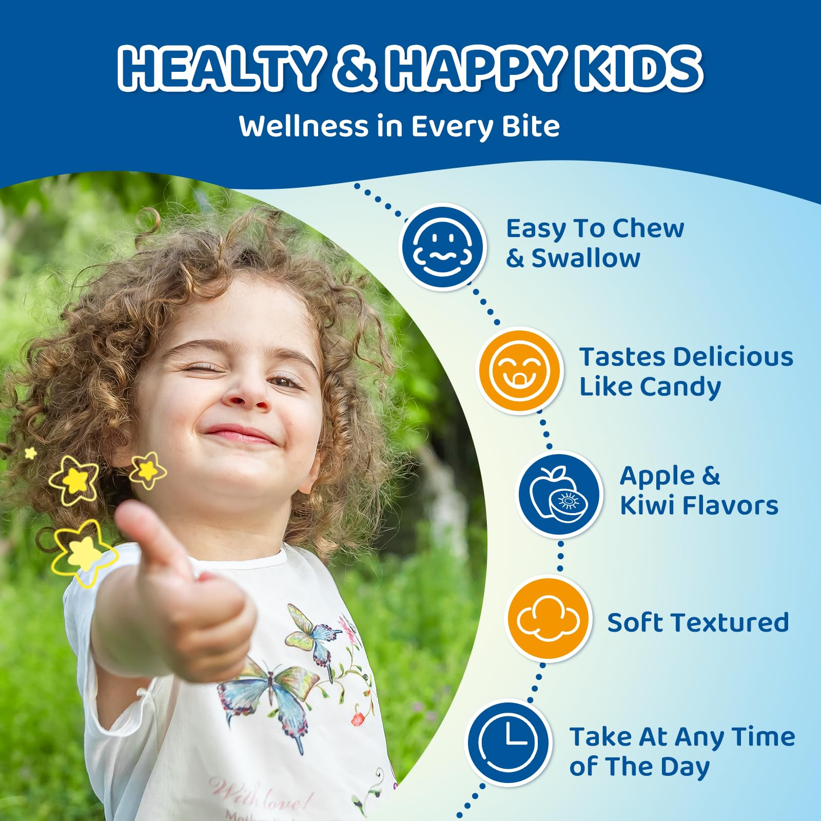 Family-friendly chewable gummies suitable for ages 4 and up