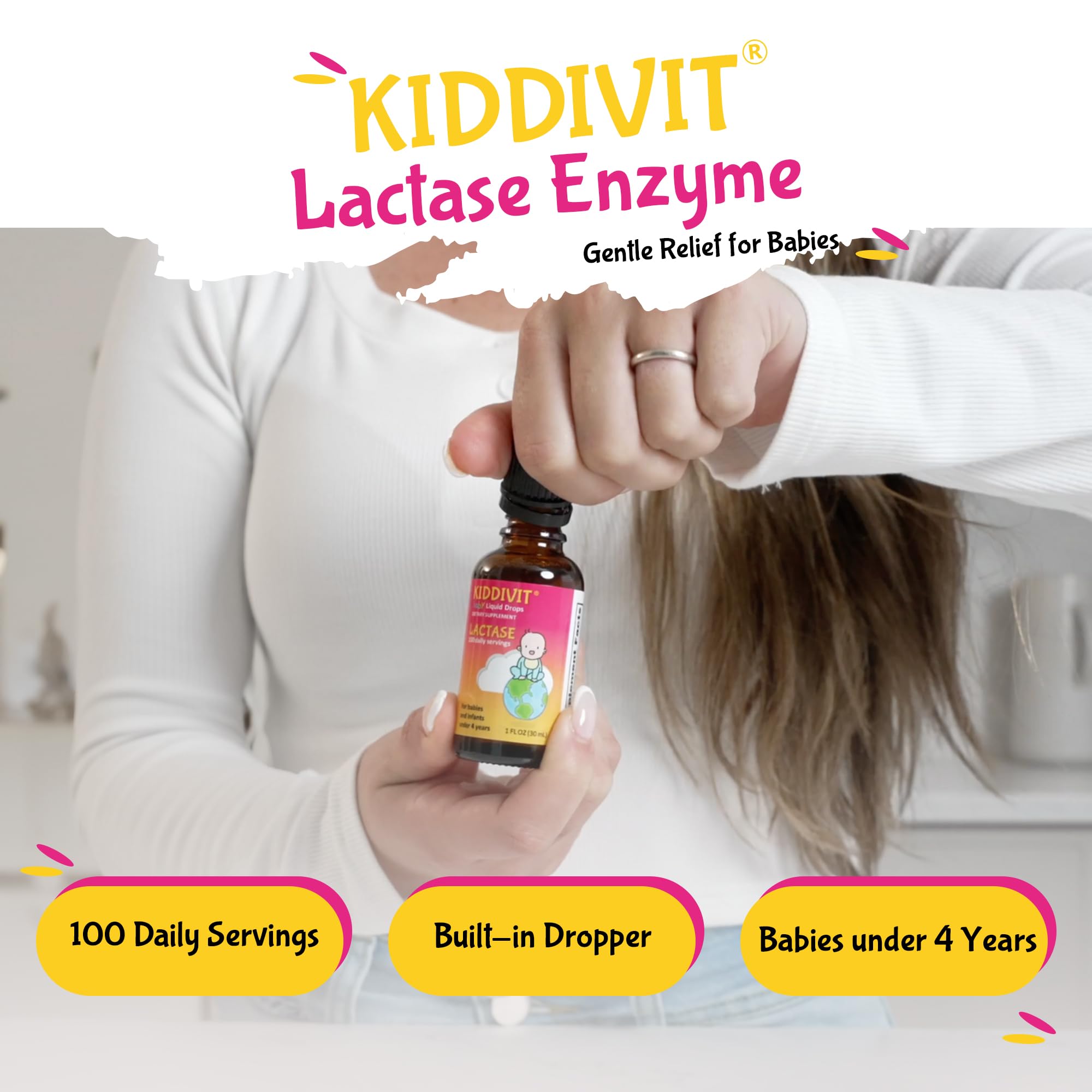 Glass bottle packaging for Kiddivit Lactase Drops