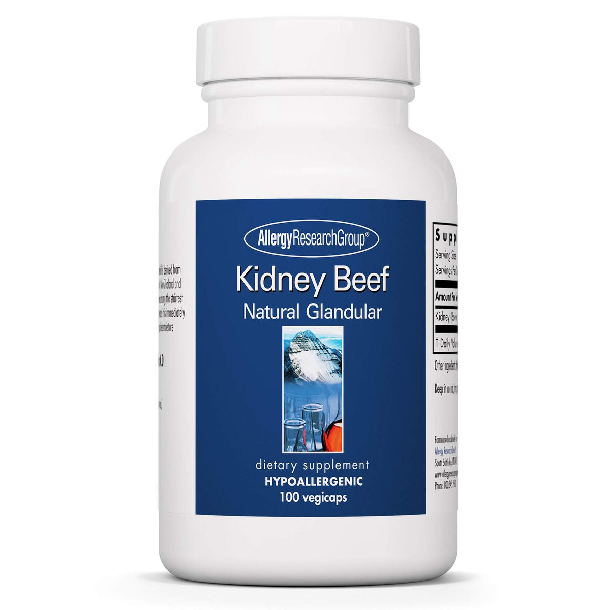 Bottle of Allergy Research Group Kidney Beef Supplement with natural glandular formula