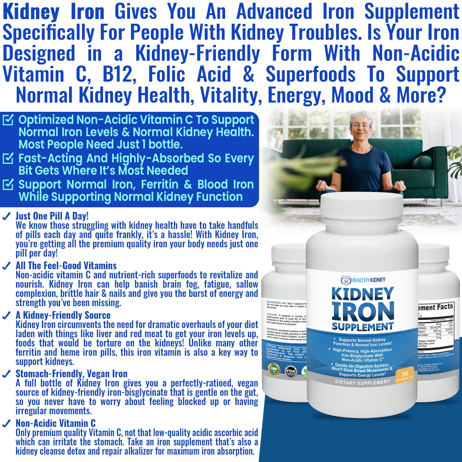 Kidney detox iron supplement in bottle