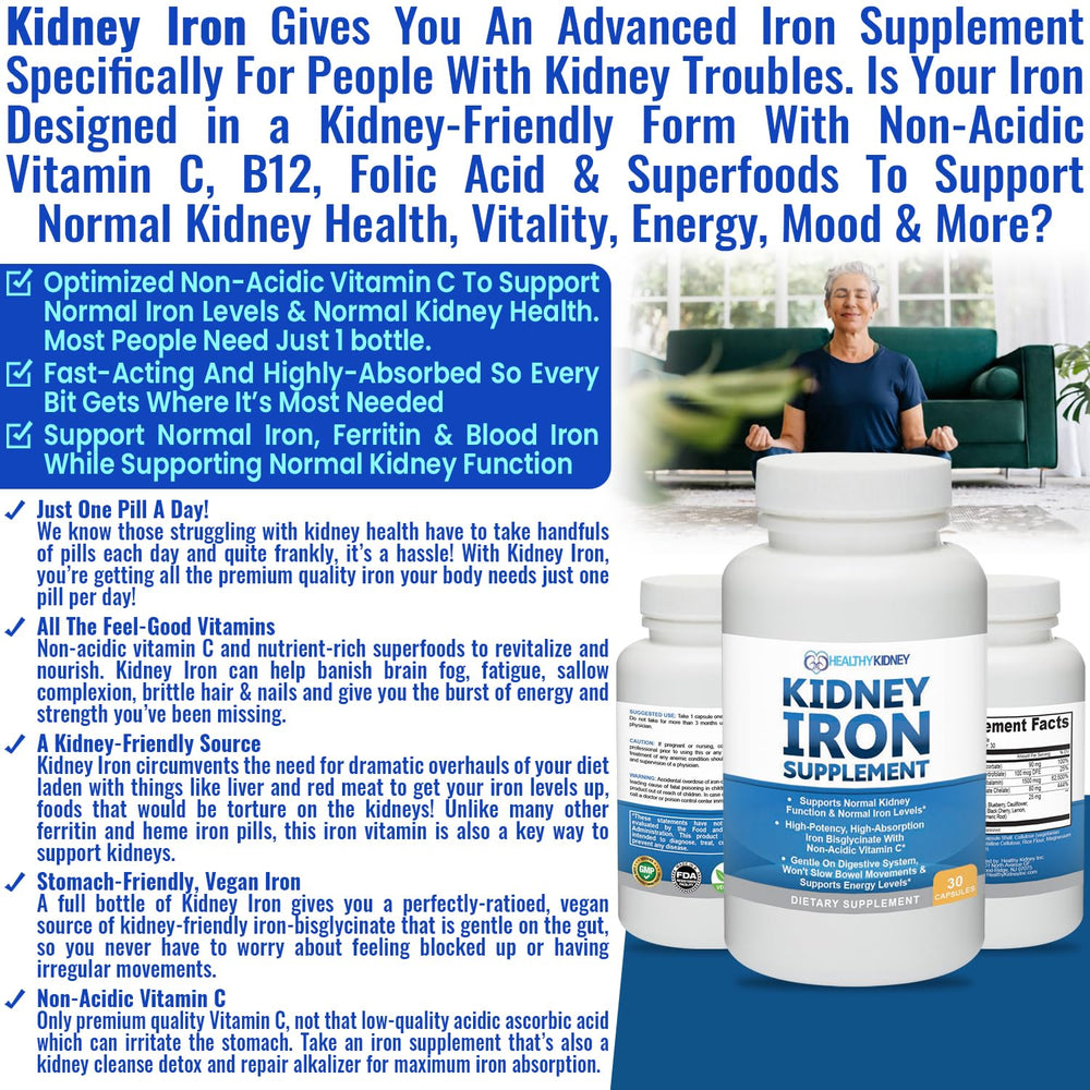 Kidney detox iron supplement in bottle