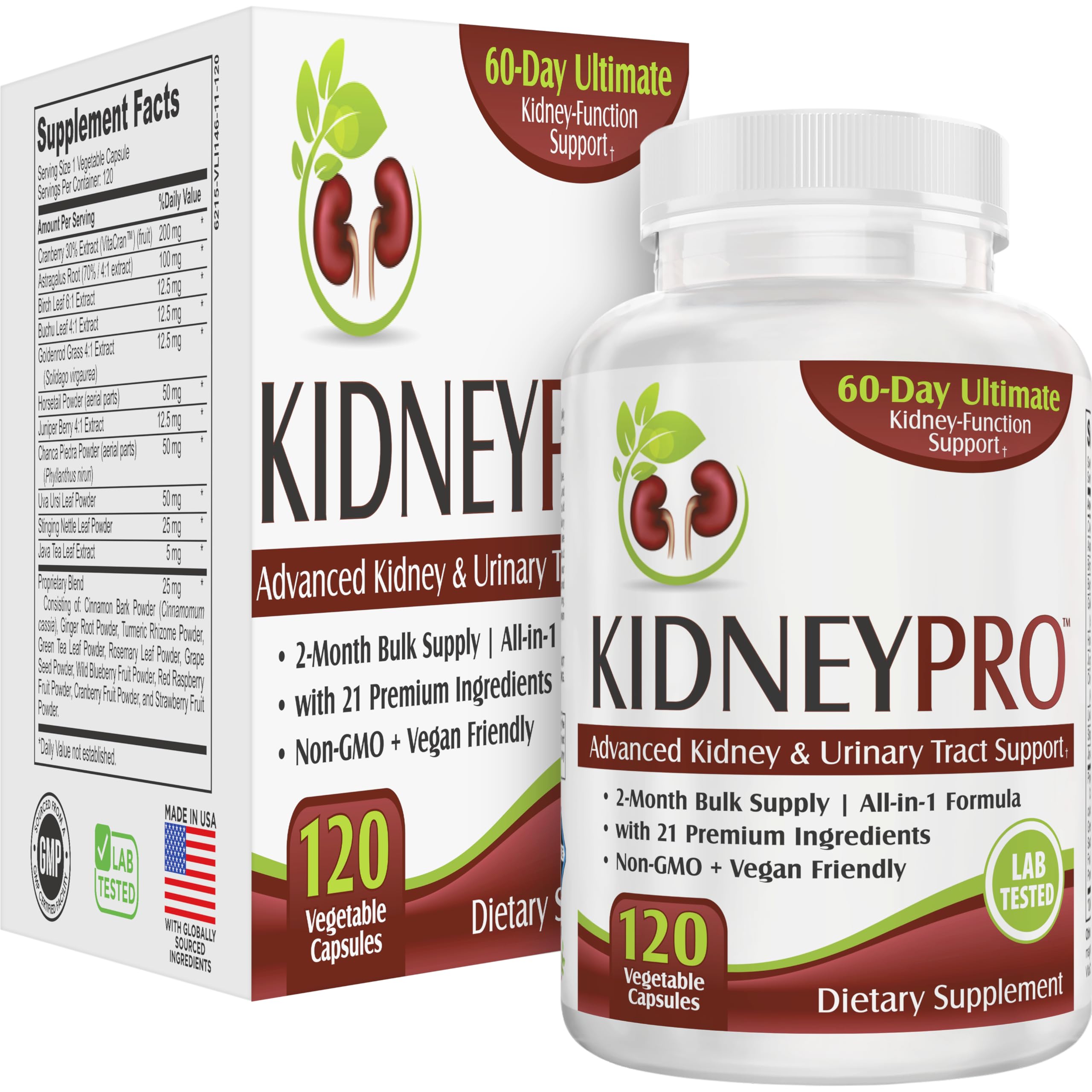 Kidney-Pro bottle front label with 120 capsules