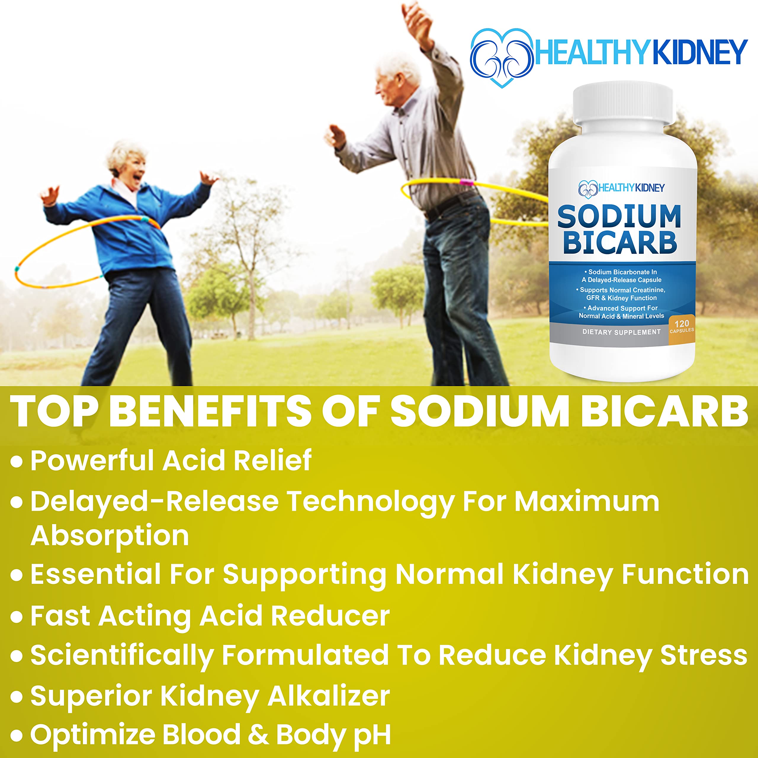 Sodium bicarbonate 650mg capsule close-up highlighting delayed-release mechanism.