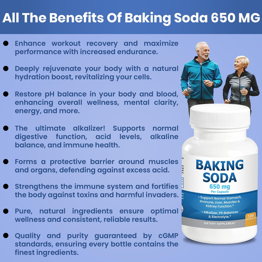 Kidney Restore baking soda capsule in hand, showing portable daily alkalinity option.