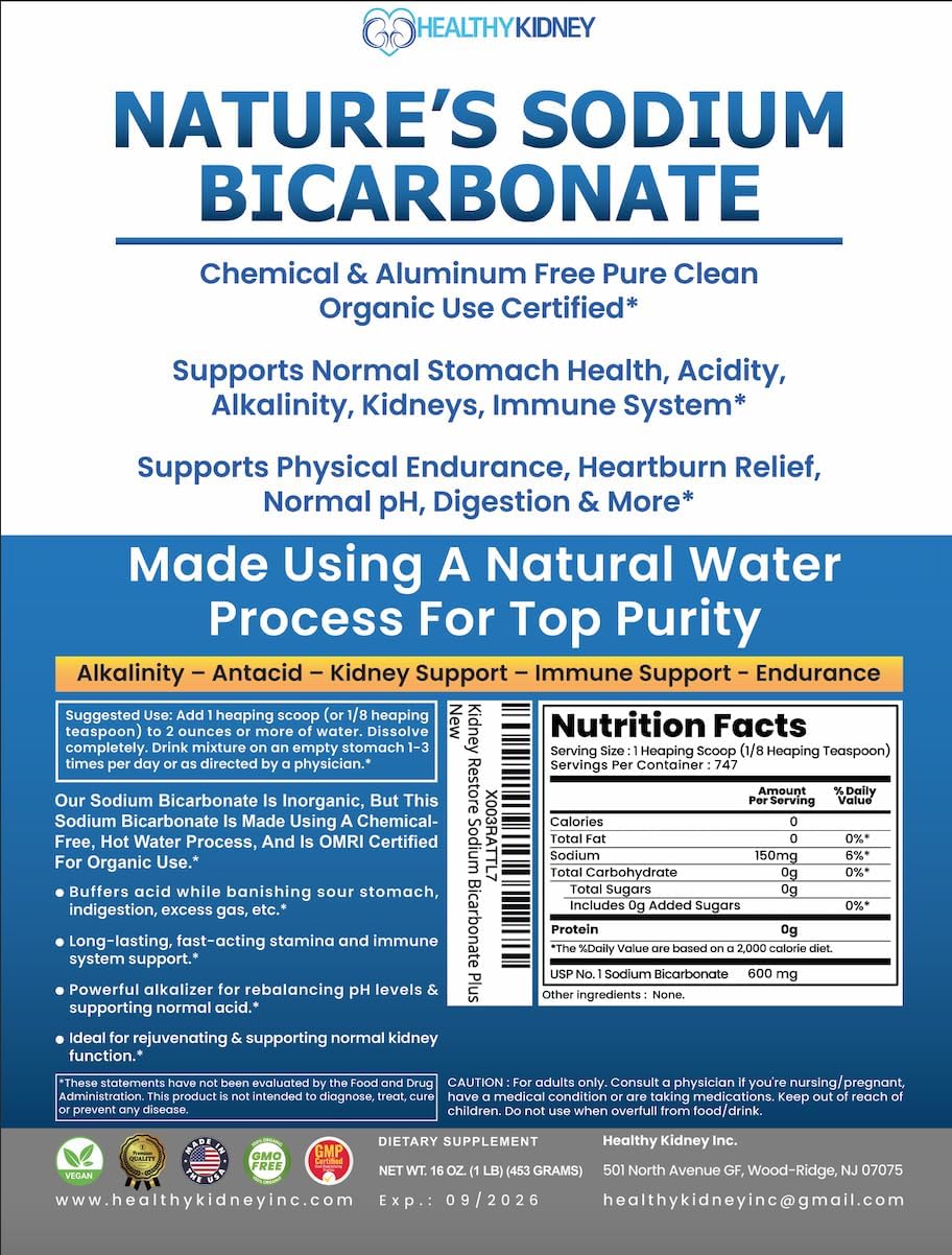 Kidney Restore kitchen-friendly bicarbonate powder ready for hydration and meals.