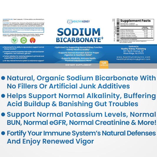 Kidney Restore organic alkalizing superfoods label highlights lemon lime cranberry moringa for holistic wellness