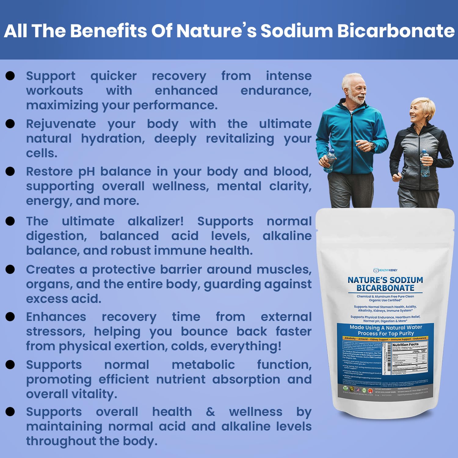 Kidney Restore pure baking soda powder—measured for neutral taste and hydration uses.