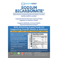 Kidney Restore sodium bicarbonate powder being poured into a glass for quick digestion comfort.