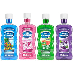 Kids Anticavity Fluoride Mouthwash Variety Pack in Bubble Gum, Pineapple, Grape, and Watermelon flavors; sugar- and alcohol-free; 16.9 fl oz each; 4-pack