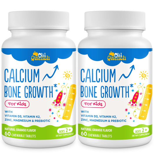 Kids calcium supplement bottle with orange chewables, 120 tabs