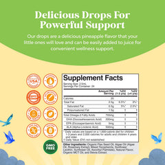 Kids-friendly liquid DHA supplement bottle
