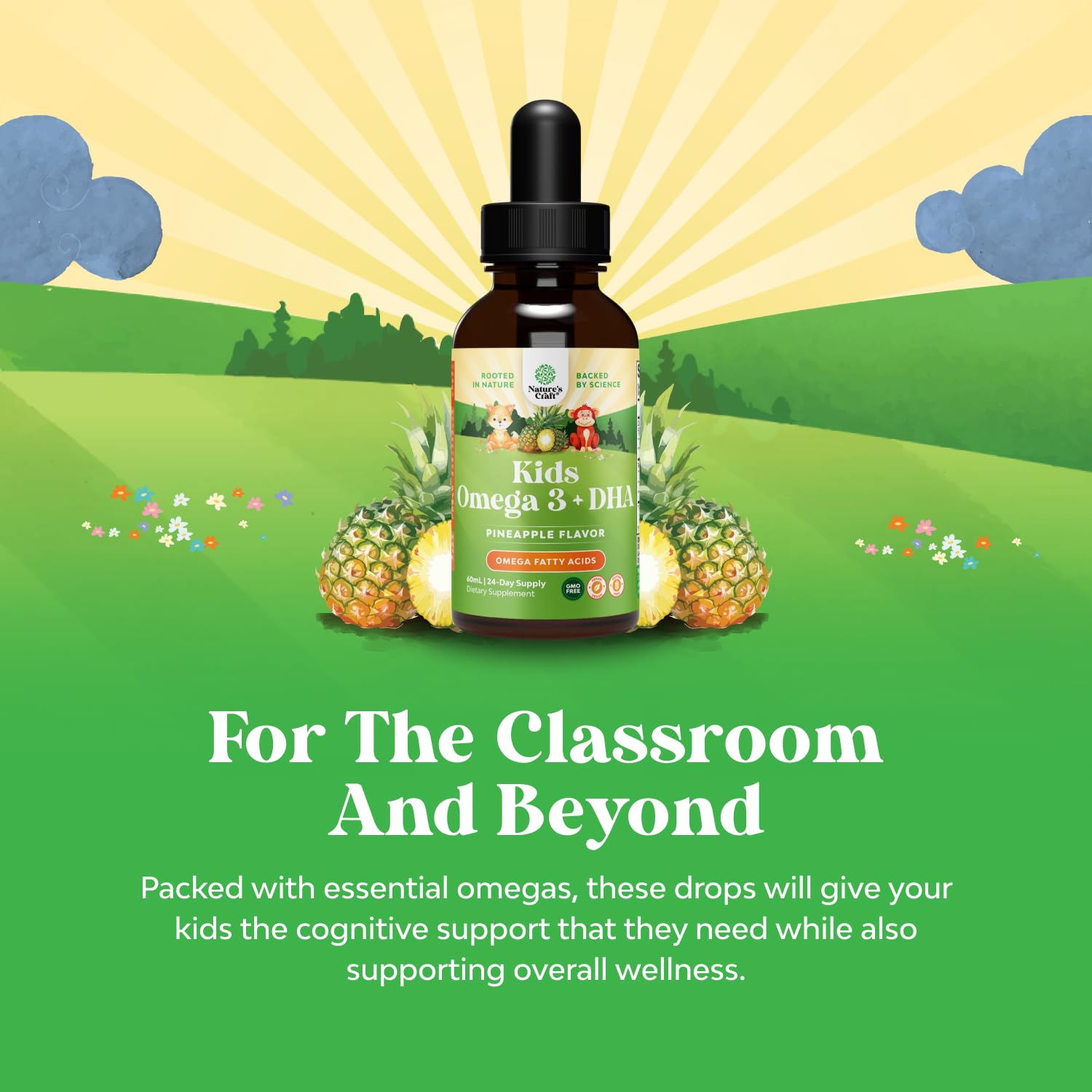 Natural fruit-flavored omega-3 liquid for children