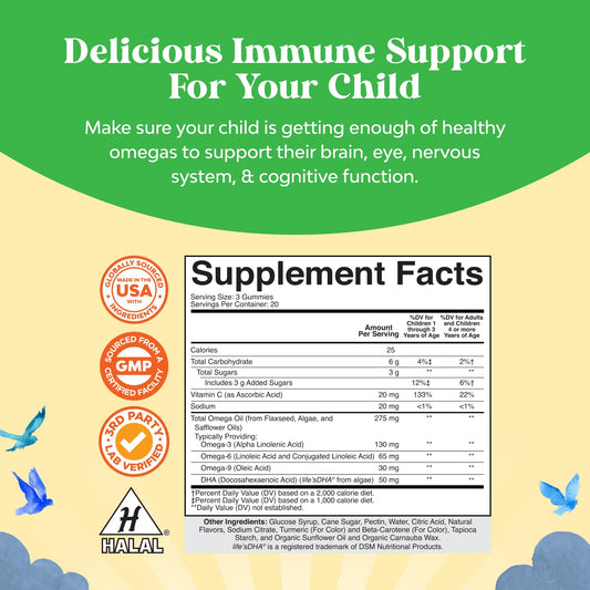 Front view of Kids DHA Omega-3 Gummies bottle showing 60 chews