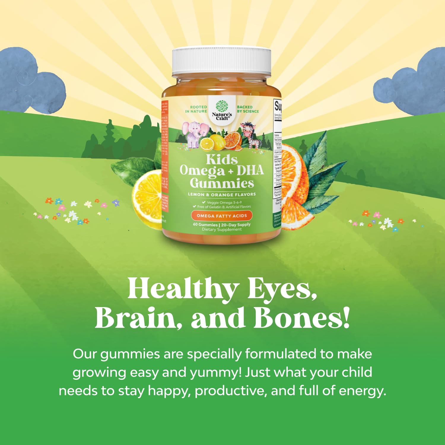Graphic representing brain and vision support for kids