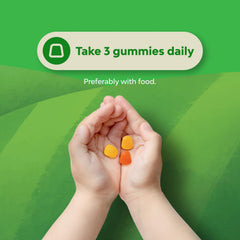 Usage instructions showing two gummies daily