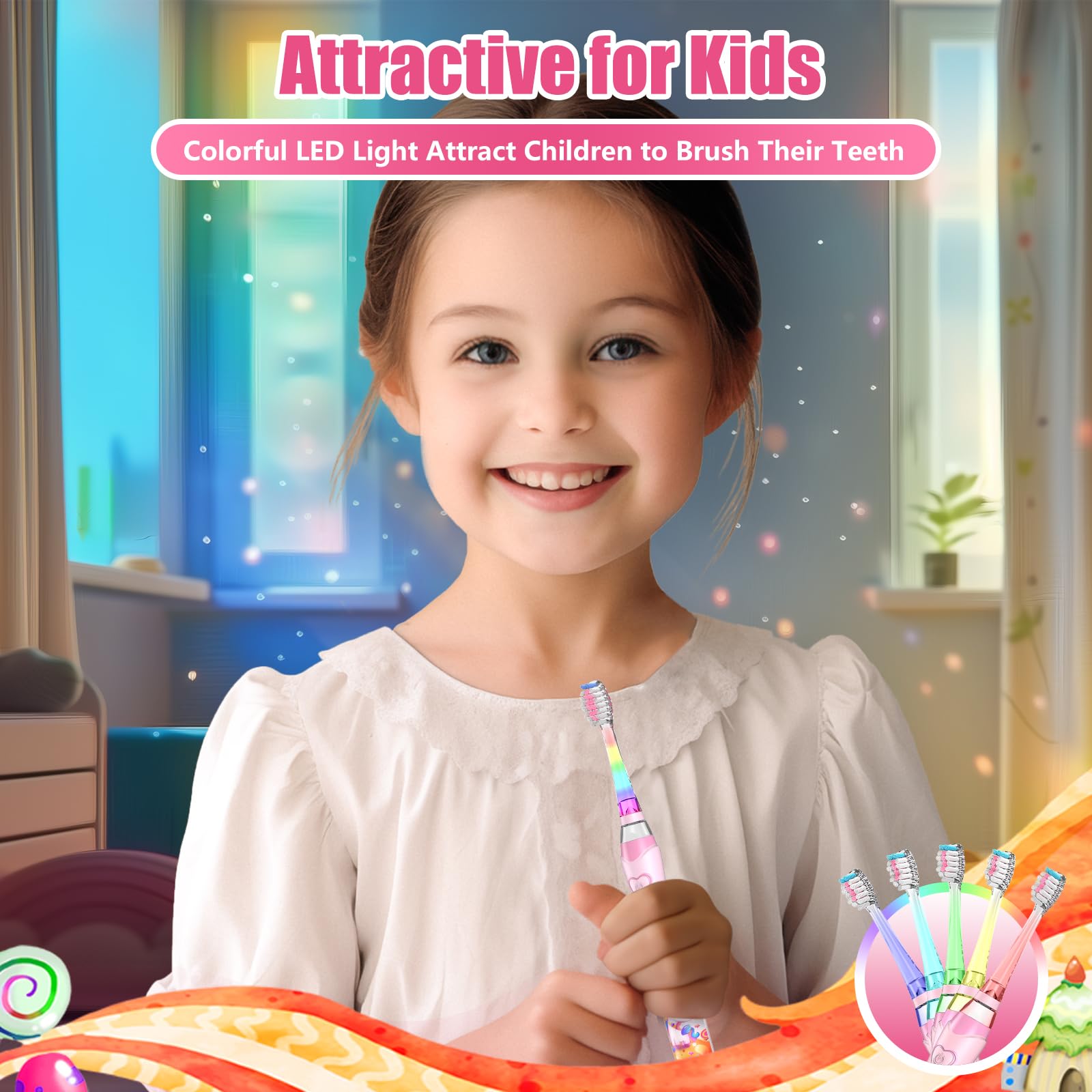 Cute giraffe-shaped pink toothbrush handle design