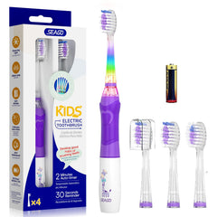 Purple kids electric toothbrush with LED lights and ergonomic handle