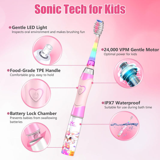 Toothbrush displaying timer and rainbow LED light mode