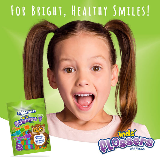 Close-up of grape flavor and animal shapes on kids flossers