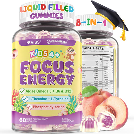 Kids Focus Gummies bottle with vegan omega-3 DHA and B vitamins