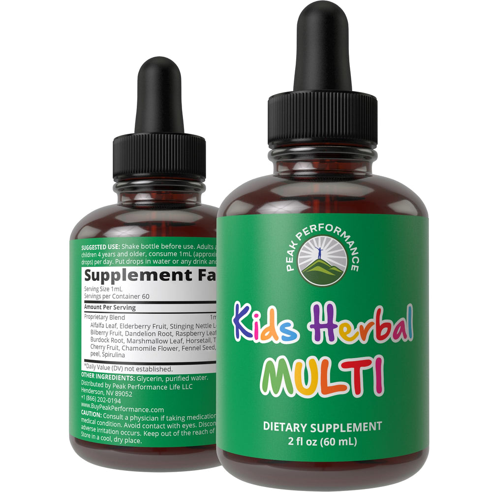 Front view of kids herbal multivitamin drops bottle