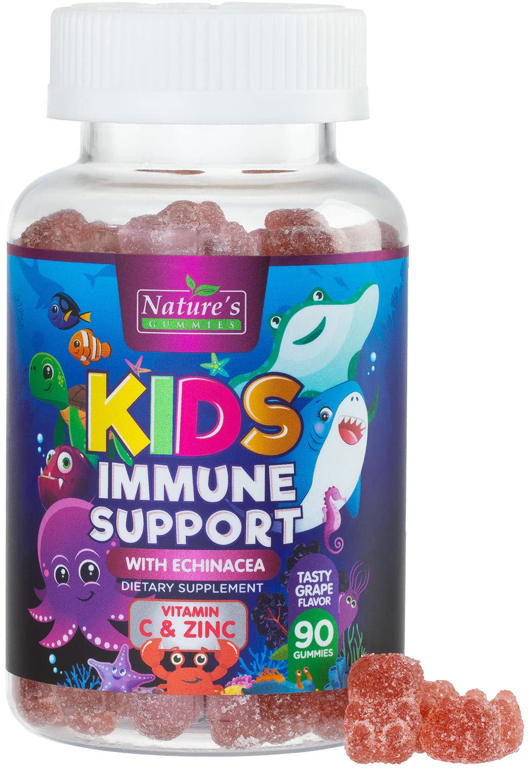 Front view of the Kids Immune Support Gummies bottle with berry flavor
