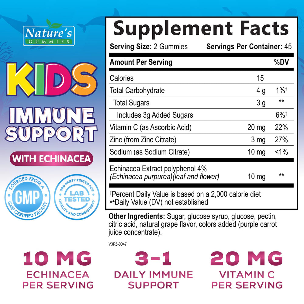 Close-up of vitamin C, zinc and echinacea gummies for kids