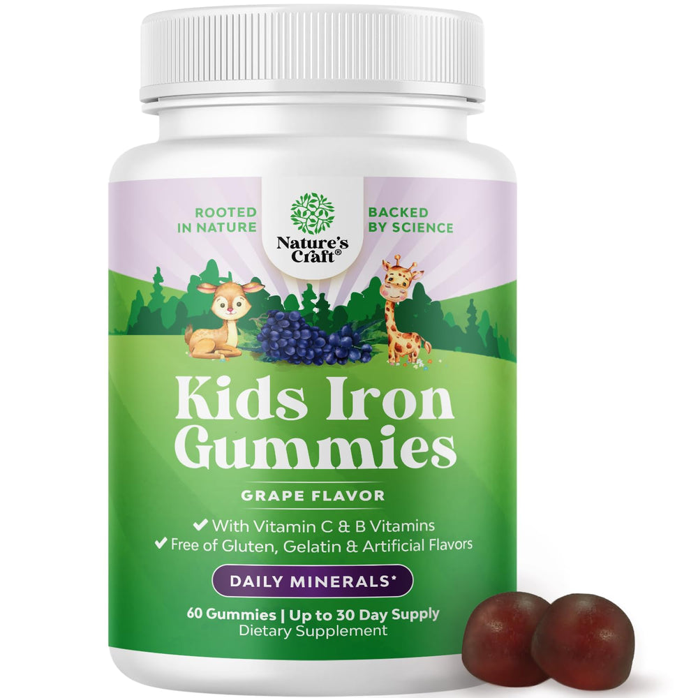 Bottle of Kids Iron Gummies with 60-count