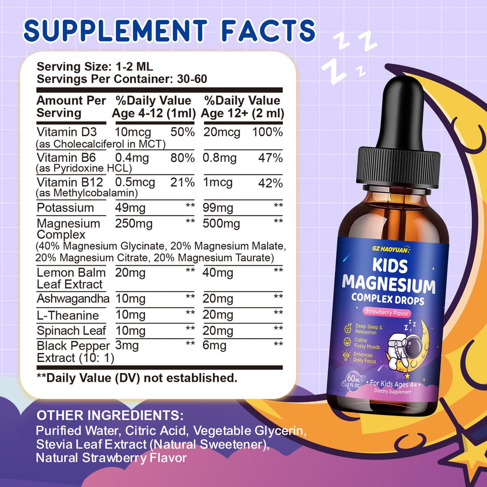 Dropper bottle of kids magnesium liquid drops