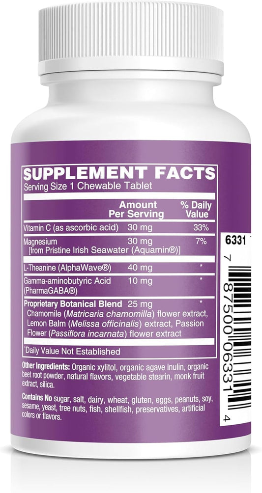 Close-up of mixed fruit flavored chewables highlighting sugar-free and melatonin-free formula