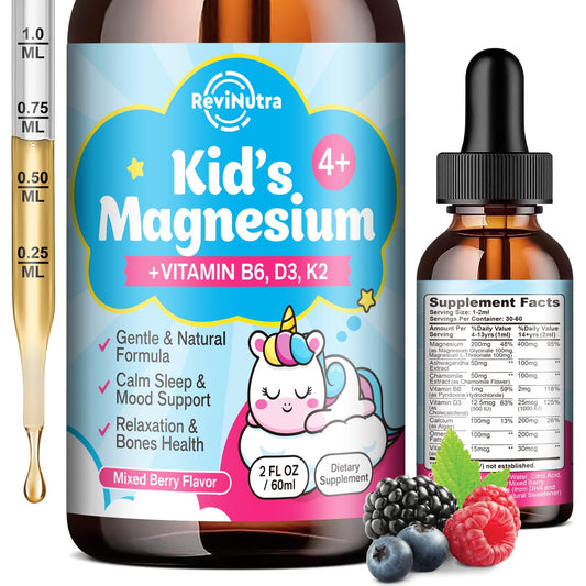 Kids magnesium glycinate drops berry bottle