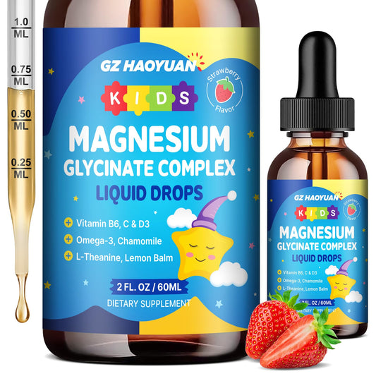Kids Magnesium Glycinate Liquid Drops bottle with Strawberry flavor and dropper (2 fl oz)