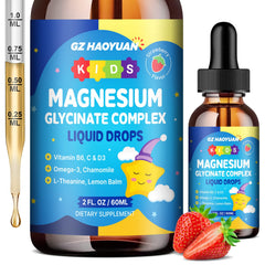 Kids Magnesium Glycinate Liquid Drops bottle with Strawberry flavor and dropper (2 fl oz)