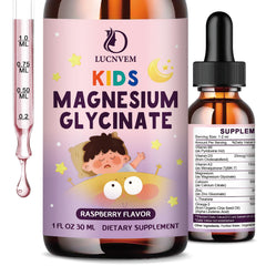 Front view of Kids Magnesium Glycinate Sleep Drops Raspberry Flavor bottle - 30ml