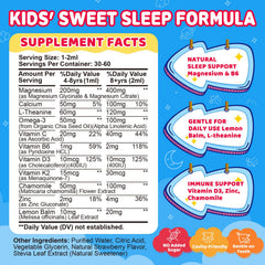 Close-up of magnesium glycinate drops with L-Theanine and Omega-3 for kids
