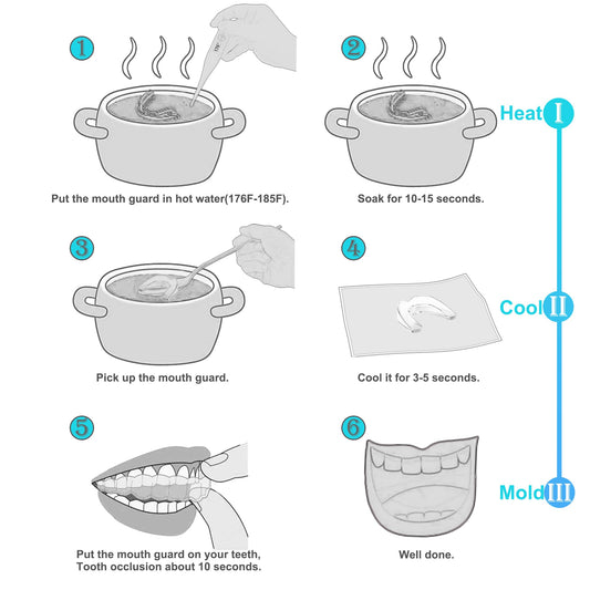 Close-up view of blue kids mouth guard 8-pack