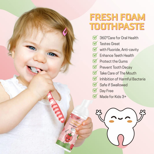 Mouthwash-style foam toothpaste for kids with fruit flavor