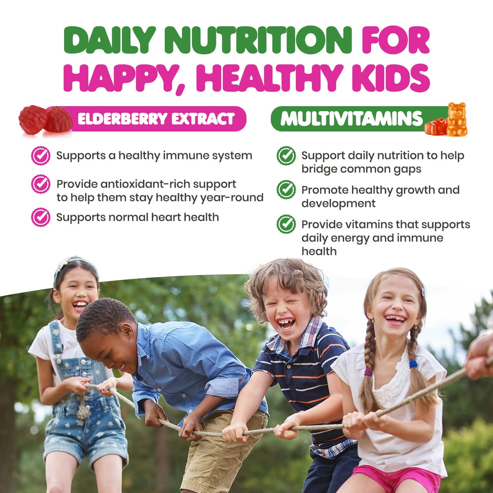 Kids multivitamin gummies showing 12 essential nutrients