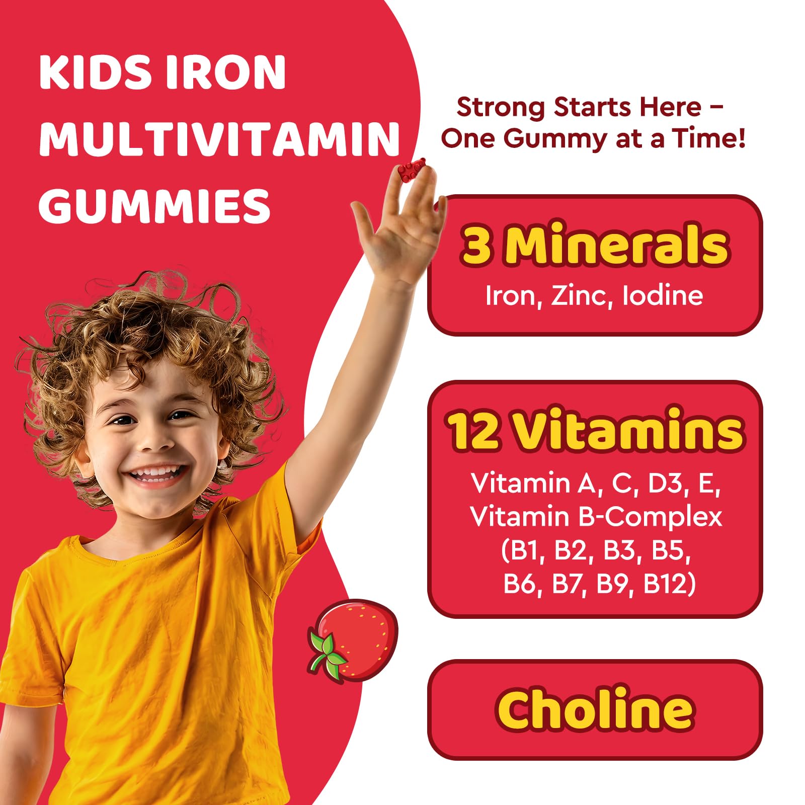 Ingredients panel for kids multivitamin with iron and zinc