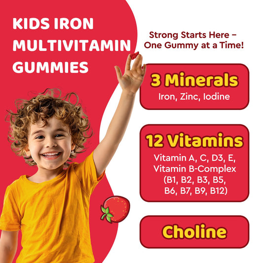 Ingredients panel for kids multivitamin with iron and zinc